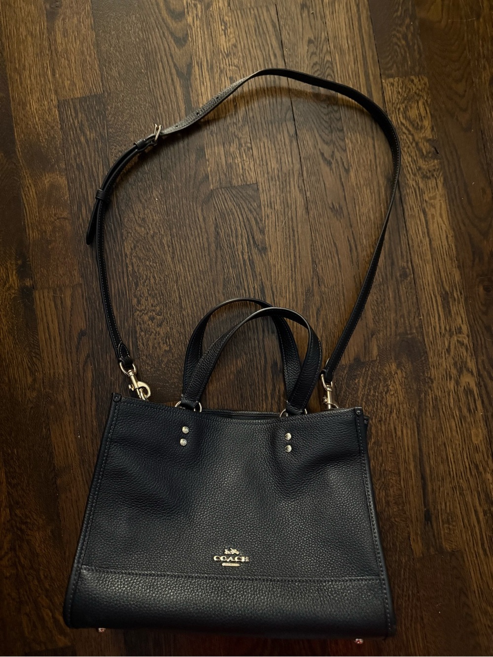 Coach Black Pebbled Leather Satchel with Gold Hardware and Crossbody Strap - Picture 13 of 13